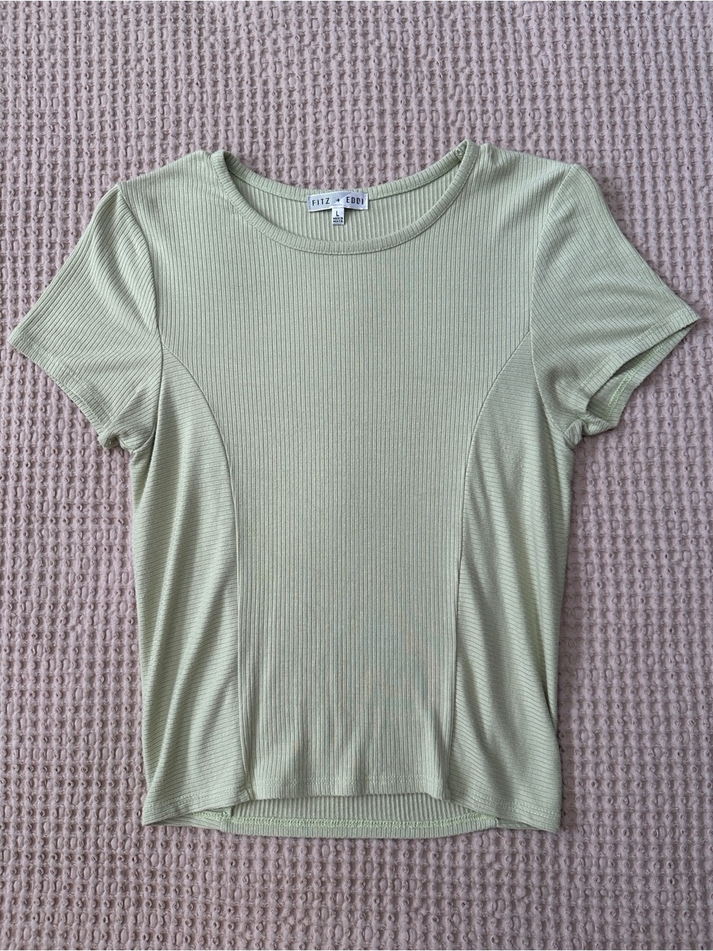 Ribbed Short Sleeve Top in Light Green by Fizz + Eddi